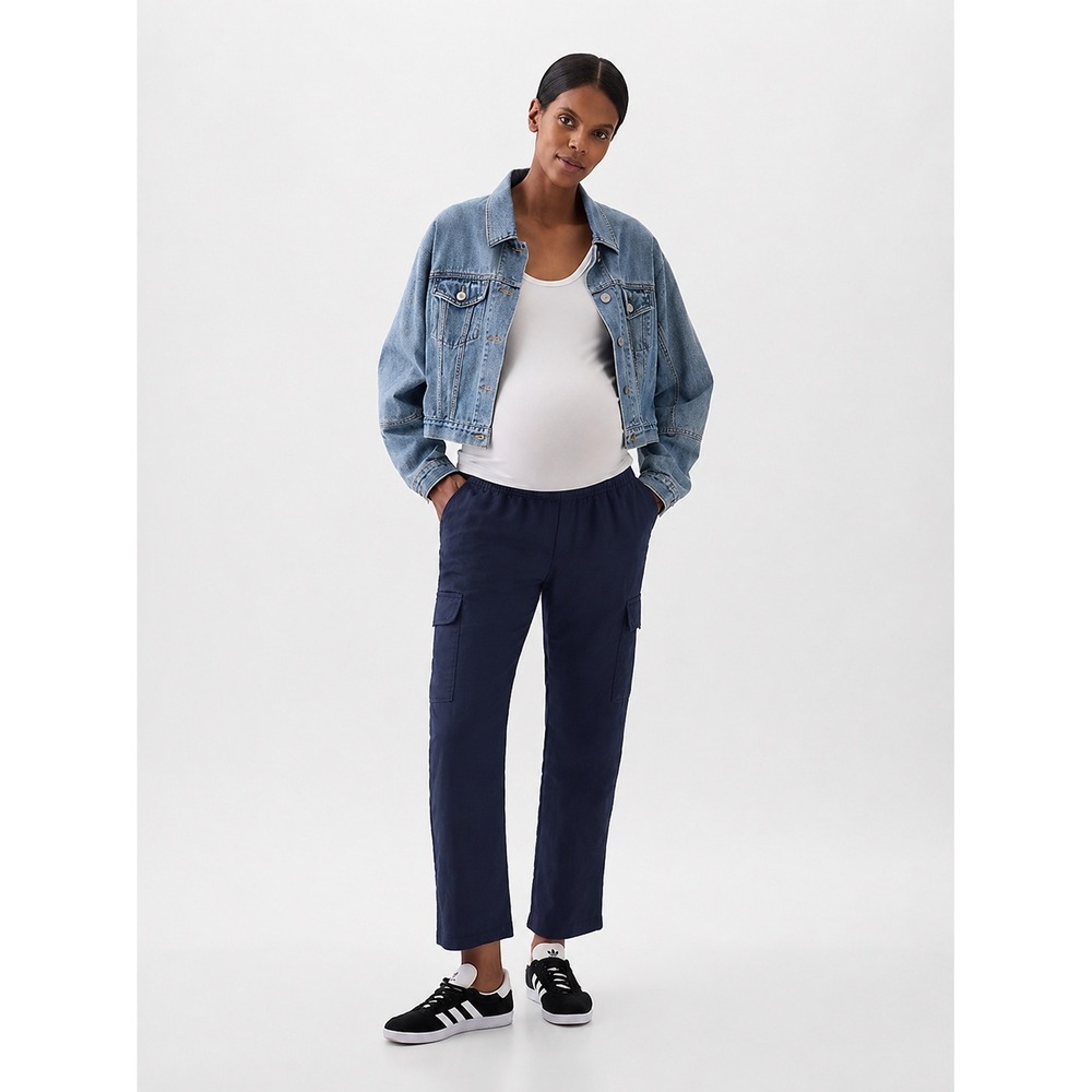 GAP Maternity Linen Blend Cargo Pants Navy Size L Regular Pull On